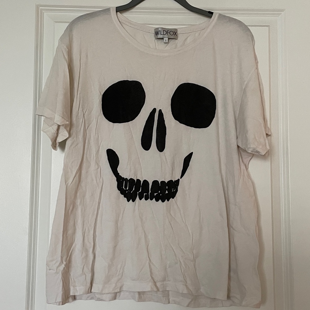 Wildfox Oversized Cream Tee with Black Skull Design